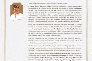 Appreciation & Invitation From The Governor Of Bali to Foreign Tourists Visiting Bali.